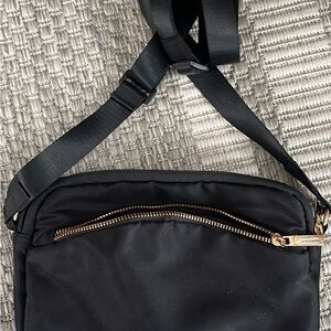 Black Crossbody Bag with Gold Zipper
